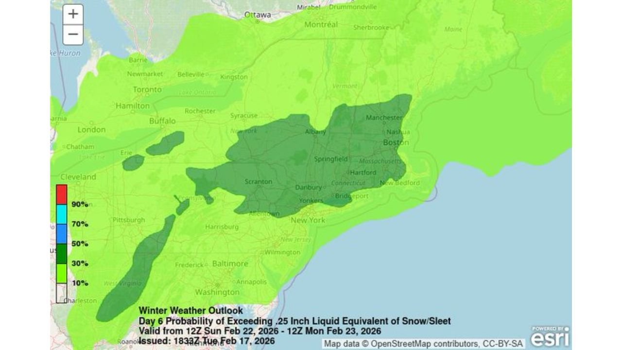 New York, Pennsylvania and Massachusetts See 30%–50% Odds of 3+ Inches as Sunday–Monday Snowstorm Signals Strengthening Trend