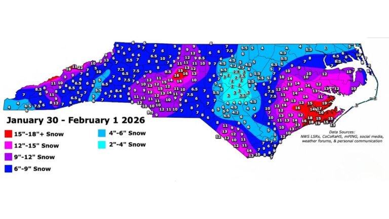 North Carolina Braces for Potentially Historic Snowstorm as Models Show 15–18 Inches in Eastern Counties