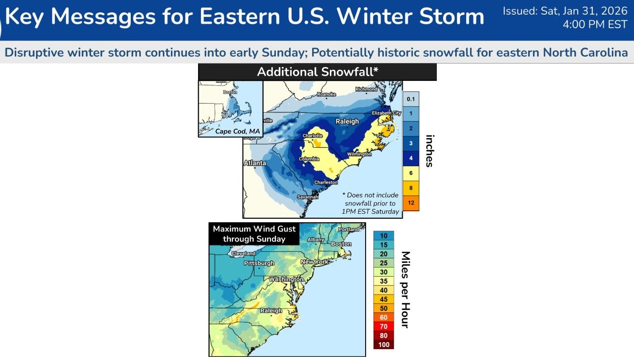 North Carolina, South Carolina, and Virginia Face Intensifying Winter Storm With Blizzard Conditions, Historic Snowfall, and Coastal Flooding Risks