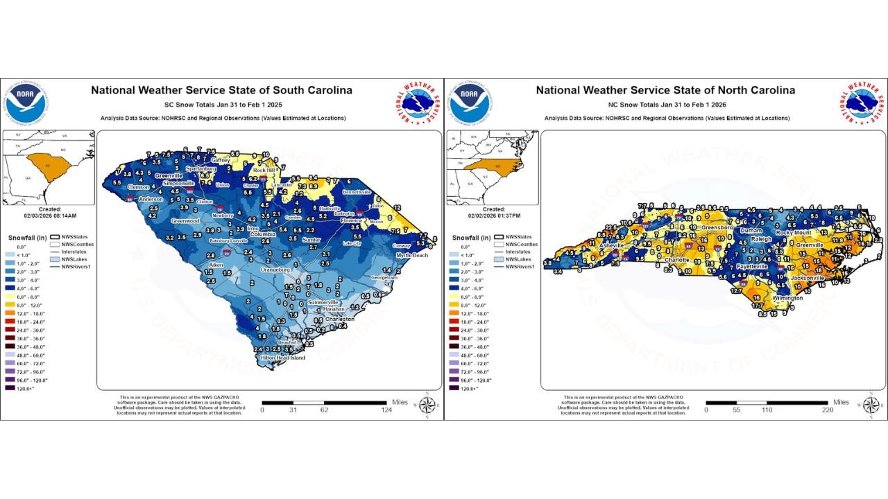 North Carolina and South Carolina Buried by Weekend Winter Storm as Snow Totals Reach 10–18 Inches in Some Areas