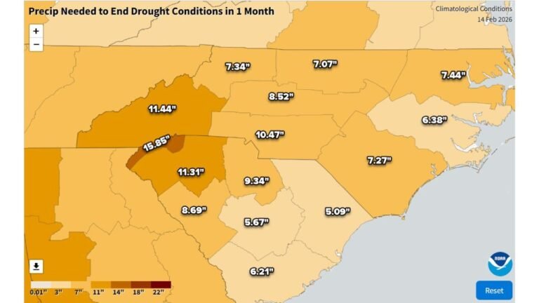 North Carolina and South Carolina Drought Relief Begins, But Maps Show 5–15% of Monthly Rainfall Deficit Erased So Far