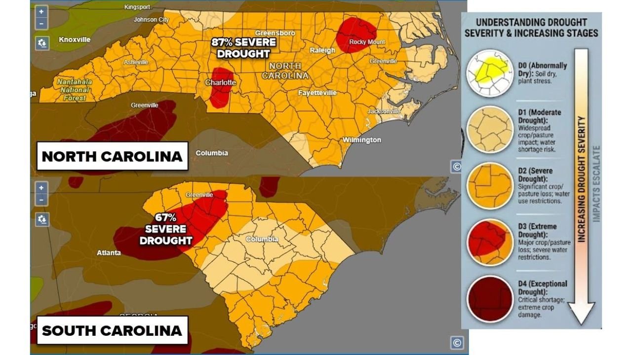 North Carolina at 87% Severe Drought and South Carolina at 67% as Worst ...