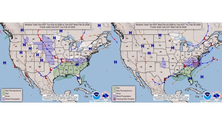 Ohio, Kentucky, West Virginia, Virginia, Tennessee, North Carolina, Georgia Face Wintry Mix, Heavy Rain, and Thunderstorms as Low-Pressure System Moves East