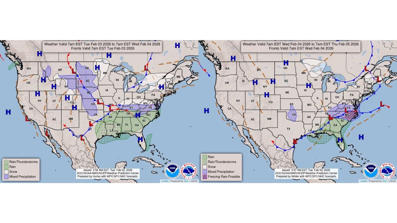Ohio, Kentucky, West Virginia, Virginia, Tennessee, North Carolina, Georgia Face Wintry Mix, Heavy Rain, and Thunderstorms as Low-Pressure System Moves East