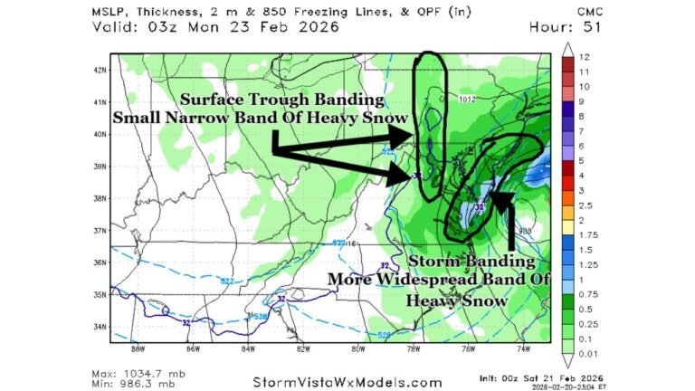Pennsylvania, Maryland, Delaware and New Jersey in Crosshairs as Coastal Low Targets Narrow Heavy Snow Bands With Potential Blizzard Conditions