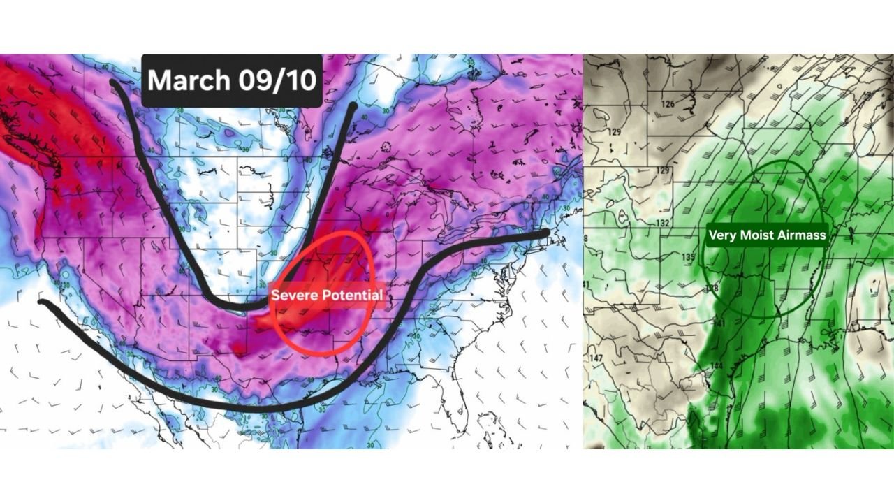 Severe Weather Threat Expands March 9–10 Across Texas, Oklahoma, Arkansas and Missouri as Powerful Trough Taps Gulf Moisture