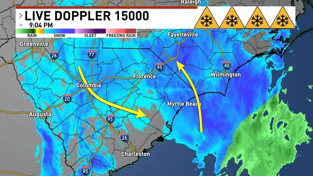 Snow Continues Across South Carolina as Backside of Coastal Low Brings Additional Accumulation Into Late Evening