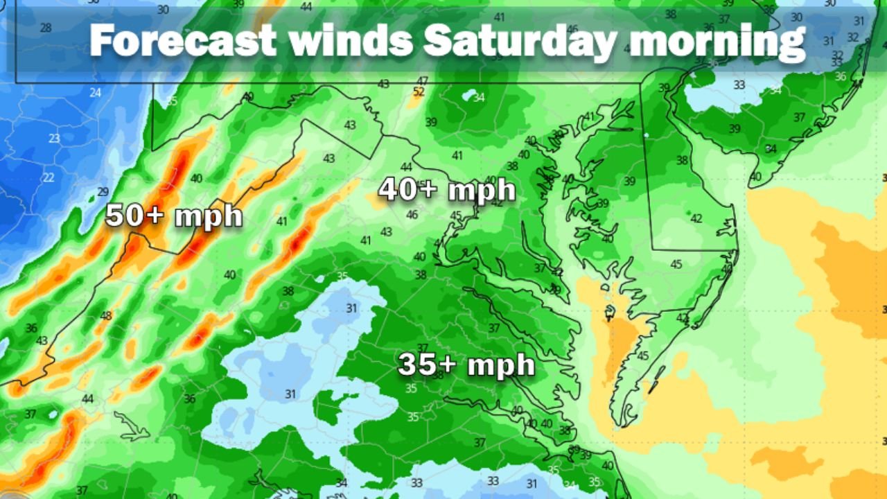 Snow Showers and 50 MPH Wind Gusts to Slam Maryland, Virginia, Pennsylvania and Washington, D.C. as Powerful Cold Front Arrives Friday Night