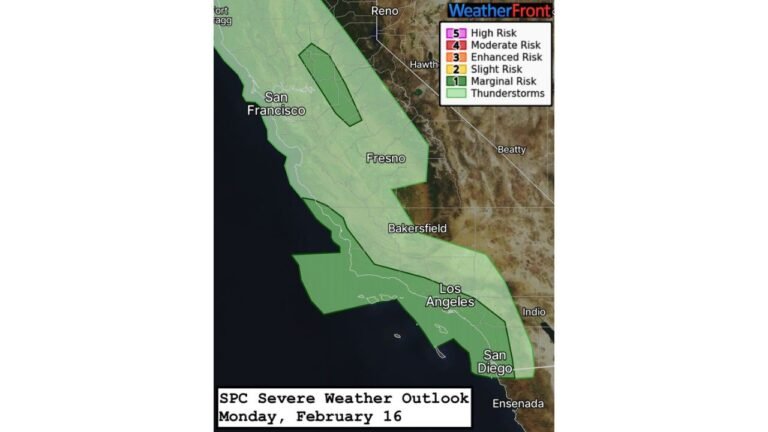 Southern California and Central Valley Face Rare Tornado Risk Monday as Storm Prediction Center Flags Dual Marginal Zones