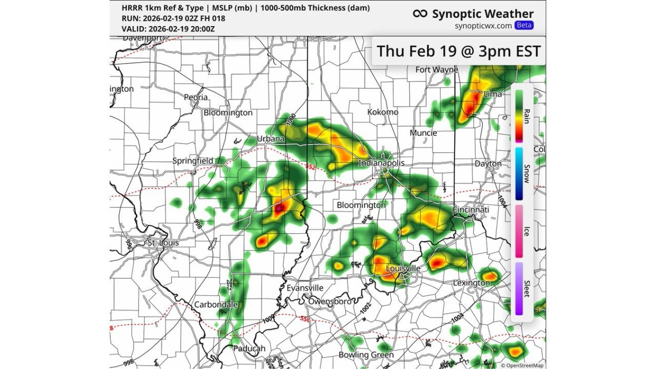 Southern Indiana and Central Indiana Face Rising Tornado Concerns as HRRR Signals Unstable Thursday Setup Across Illinois, Kentucky, and Ohio