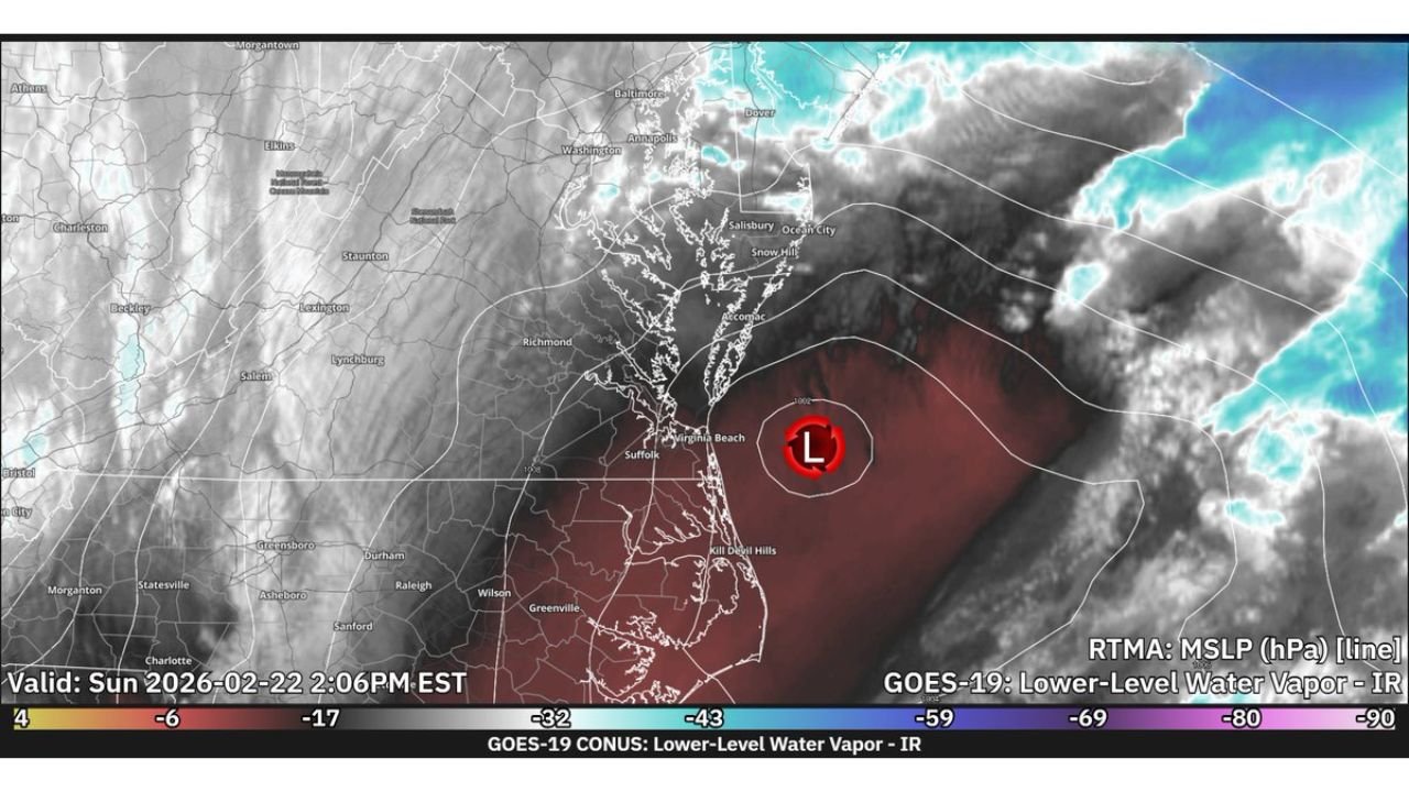 Storm’s Low Tracks Farther West Than Expected Near Virginia Beach and Outer Banks as 1000 MB Nor’easter Strengthens