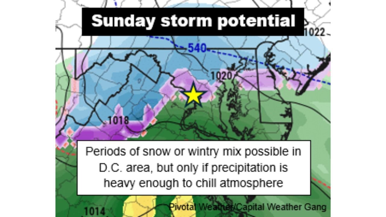 Washington, D.C., Maryland, and Northern Virginia Sunday Storm Update as Low Pressure Tracks South with Rain and Possible Wet Snow