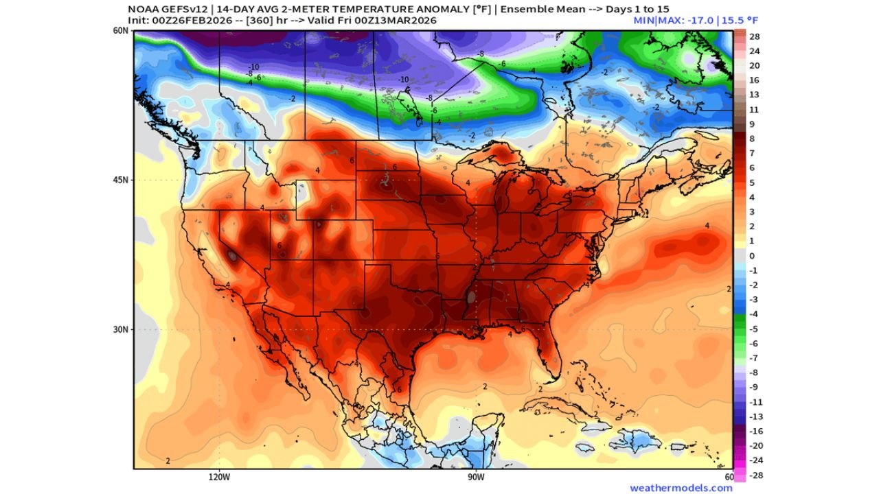 Texas, Louisiana, Mississippi and Illinois Set for Expanding Late-February to Early-March Warm Surge as Southern and Eastern U.S. Heat Builds Stronger Than Forecast