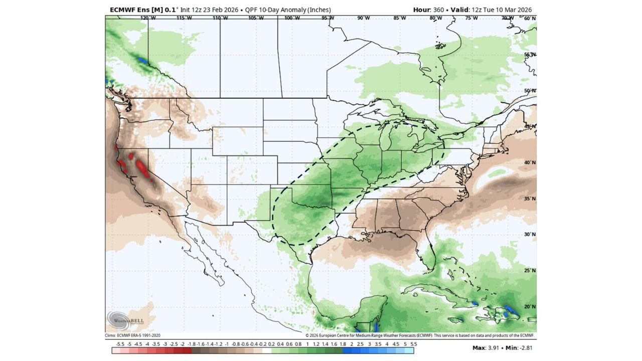 Texas to Illinois and Michigan Targeted for Much-Needed Early March Soaking as 10-Day Rainfall Anomalies Turn Sharply Wetter