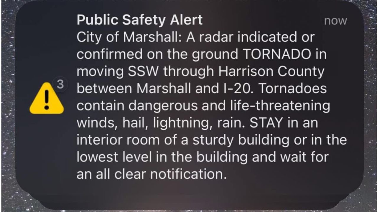Tornado Confirmed Near Marshall, Texas as Harrison County Placed Under Urgent Public Safety Alert