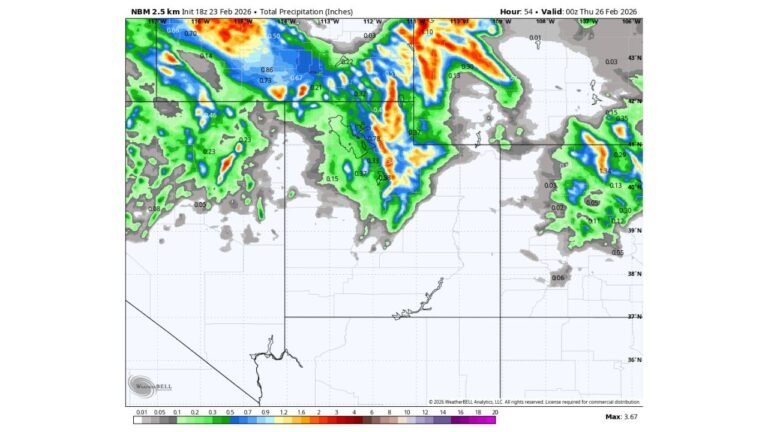 Utah’s Wasatch Front Braces for Heavy Rain While 9,000-Foot Peaks See Wet Snow as Mild Storm Targets Northern Utah