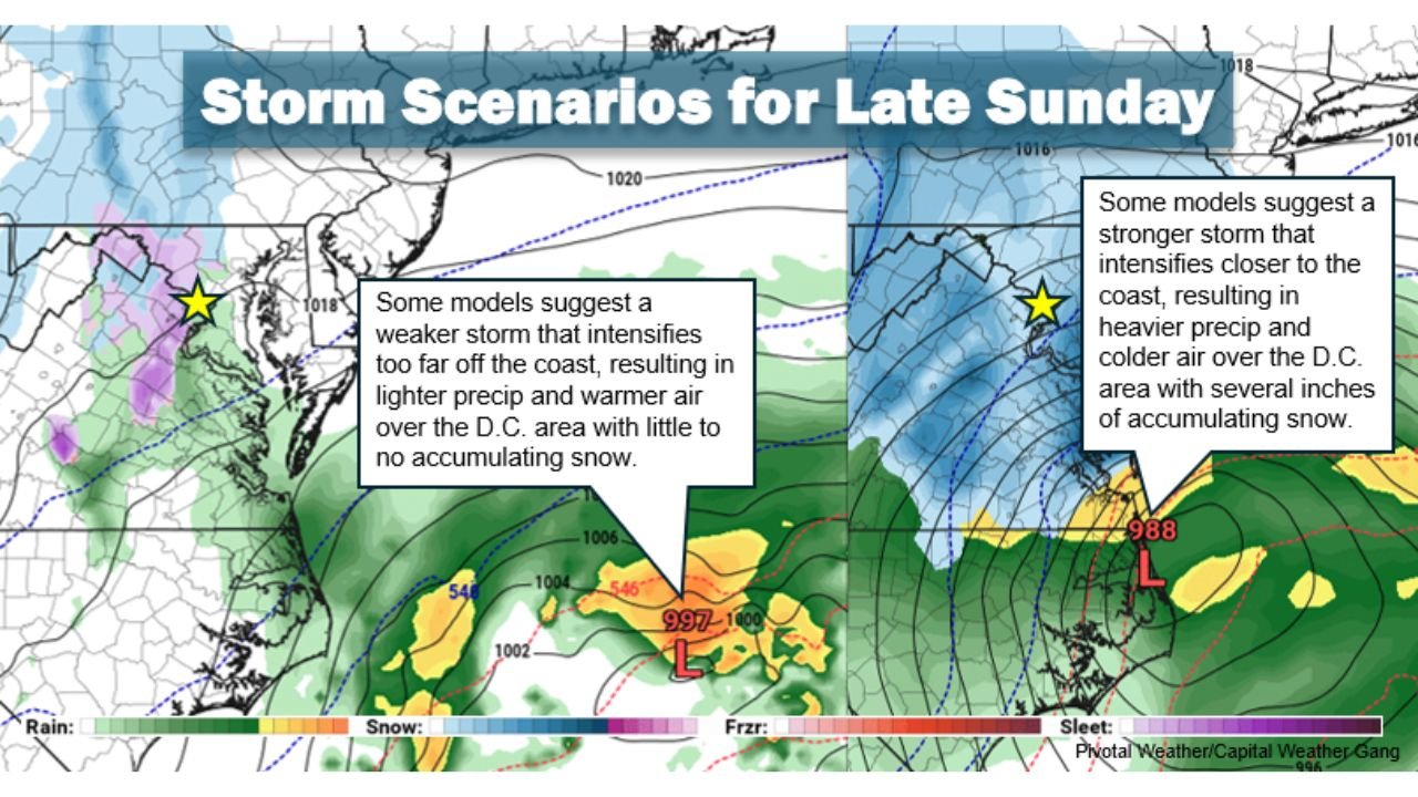 Washington, D.C., Maryland and Northern Virginia Face High-Uncertainty Sunday Snow Threat as Coastal Low Track Remains in Question