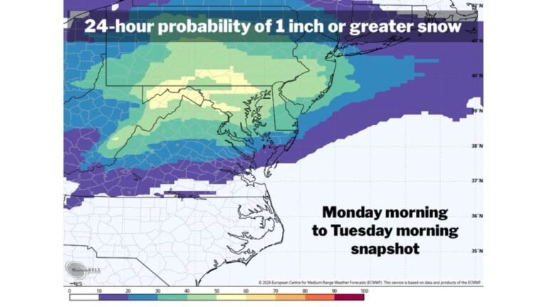 Washington, D.C. and Northern Mid-Atlantic Could See Snow Monday Night into Tuesday as Models Consolidate Winter Storm Signal