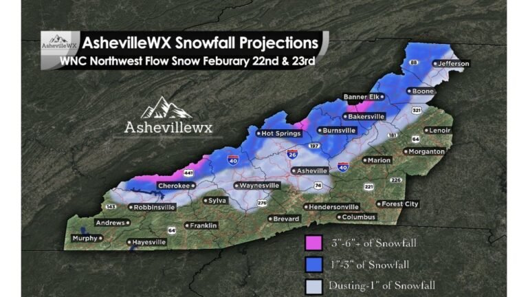 Western North Carolina Snowfall Event to Favor NC/TN Border With 3 to 6 Inches Possible Through Monday Evening