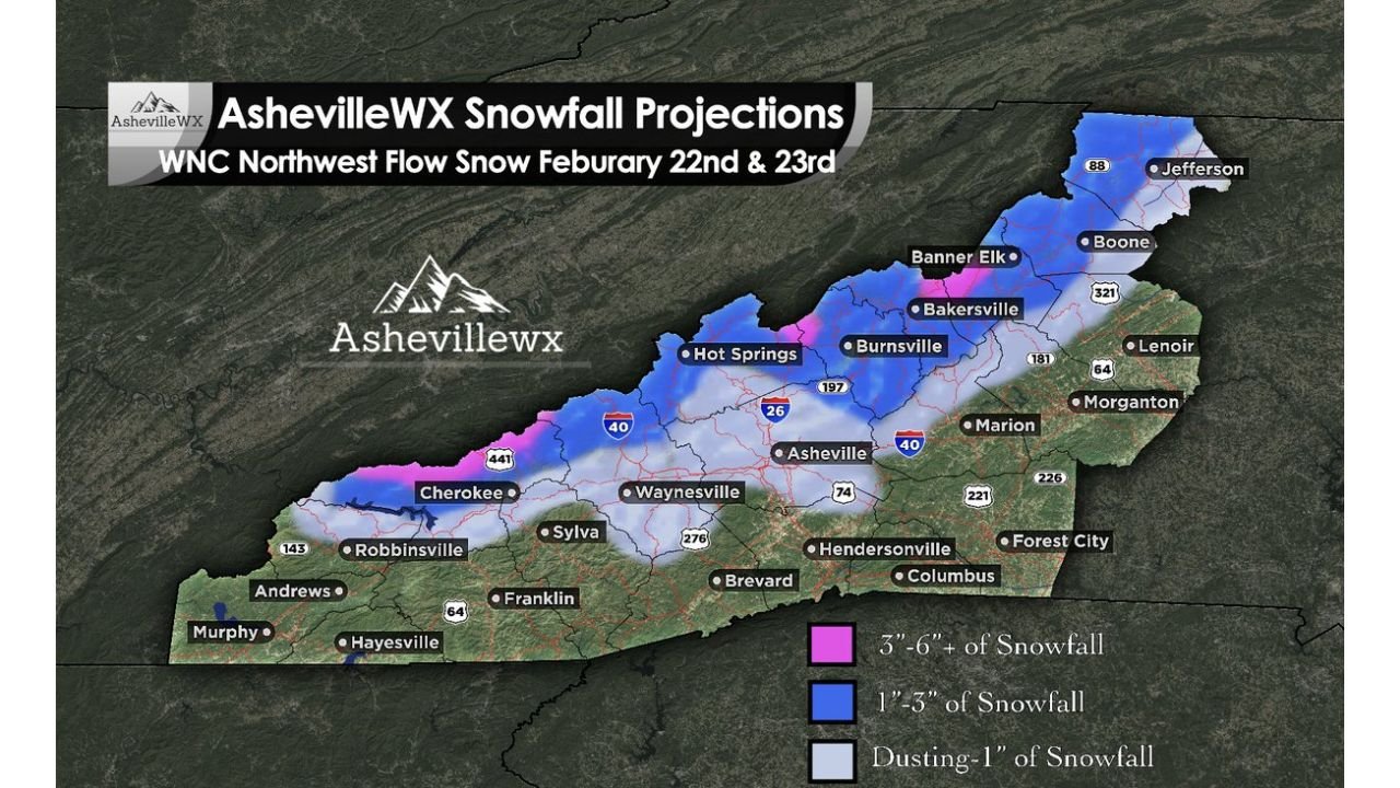 Western North Carolina Snowfall Event to Favor NC/TN Border With 3 to 6 Inches Possible Through Monday Evening