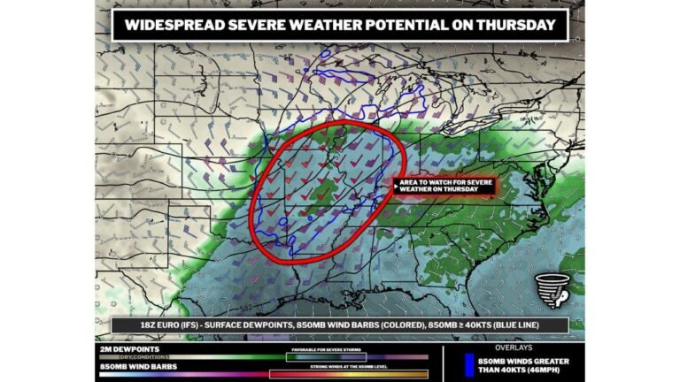 Widespread Severe Weather Is Expected Across Iowa, Missouri, Illinois and Indiana on Thursday With Large Hail and Damaging Winds the Primary Threats and a Few Tornadoes Possible Across the Northern Part of the Risk Zone