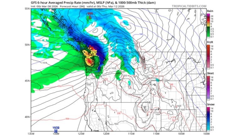British Columbia and Washington Face Major Mountain Snowstorm as Atmospheric River Collides With Arctic Air Near Vancouver