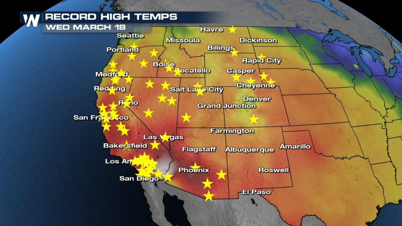 California, Nevada, Arizona and Oregon Shatter Dozens of Record High Temperatures as Extreme Western Heat Wave Surges in March