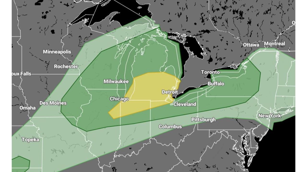 Chicago, Detroit and Cleveland Now Face a Slight Risk of Severe Weather This Tuesday With Damaging Winds, Large Hail and a Tornado Threat Expected During the Afternoon and Evening Hours