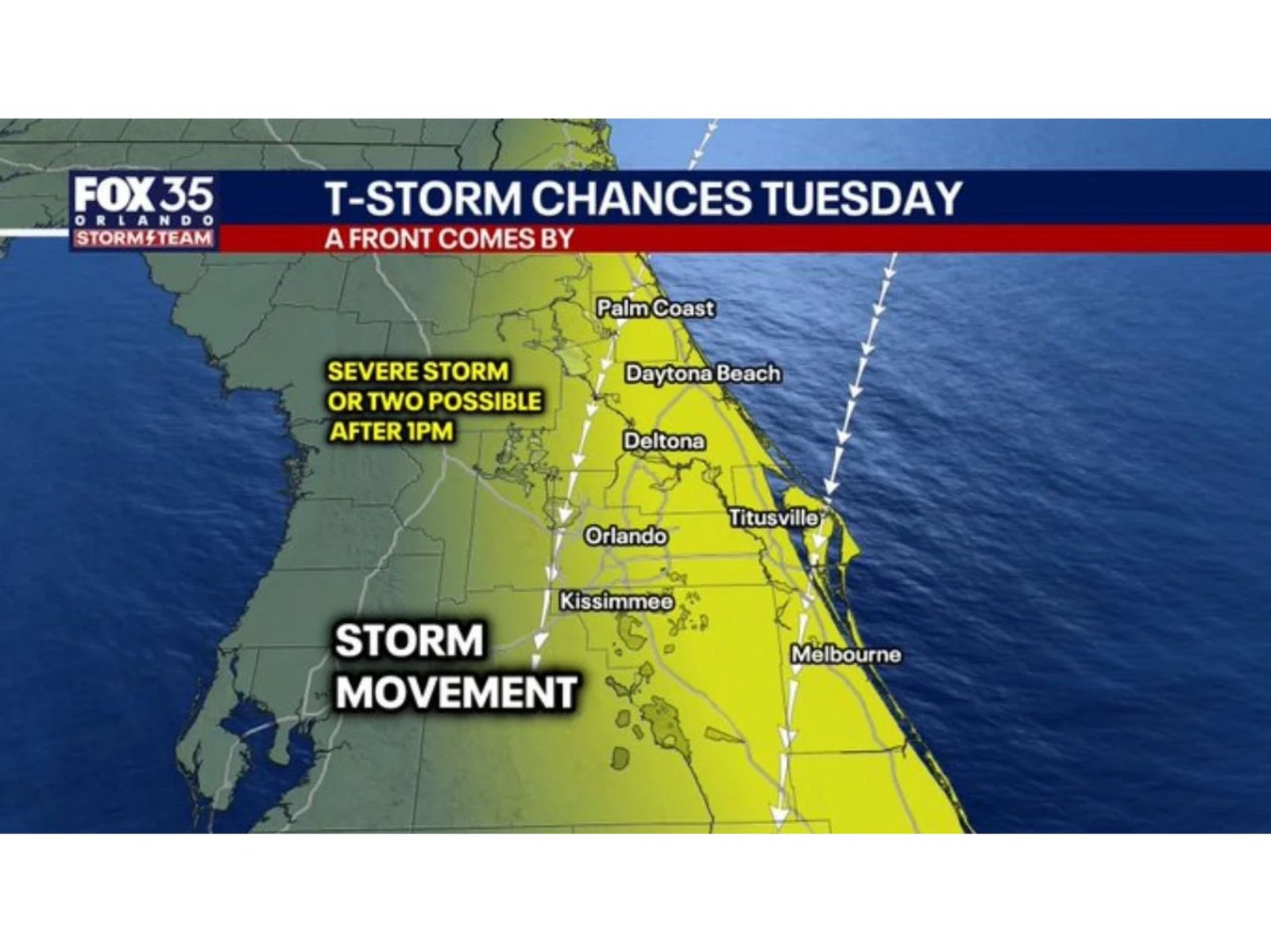 Cold Front Drops Into Central Florida Tuesday Bringing Strong Storm Risk From Orlando to Daytona Beach and Melbourne With Heavy Rain Threat East of I-4