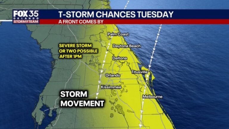 Cold Front Triggers Strong to Severe Storm Risk Across Orlando, Daytona Beach, Melbourne and East of I-4 in Central Florida Tuesday Afternoon