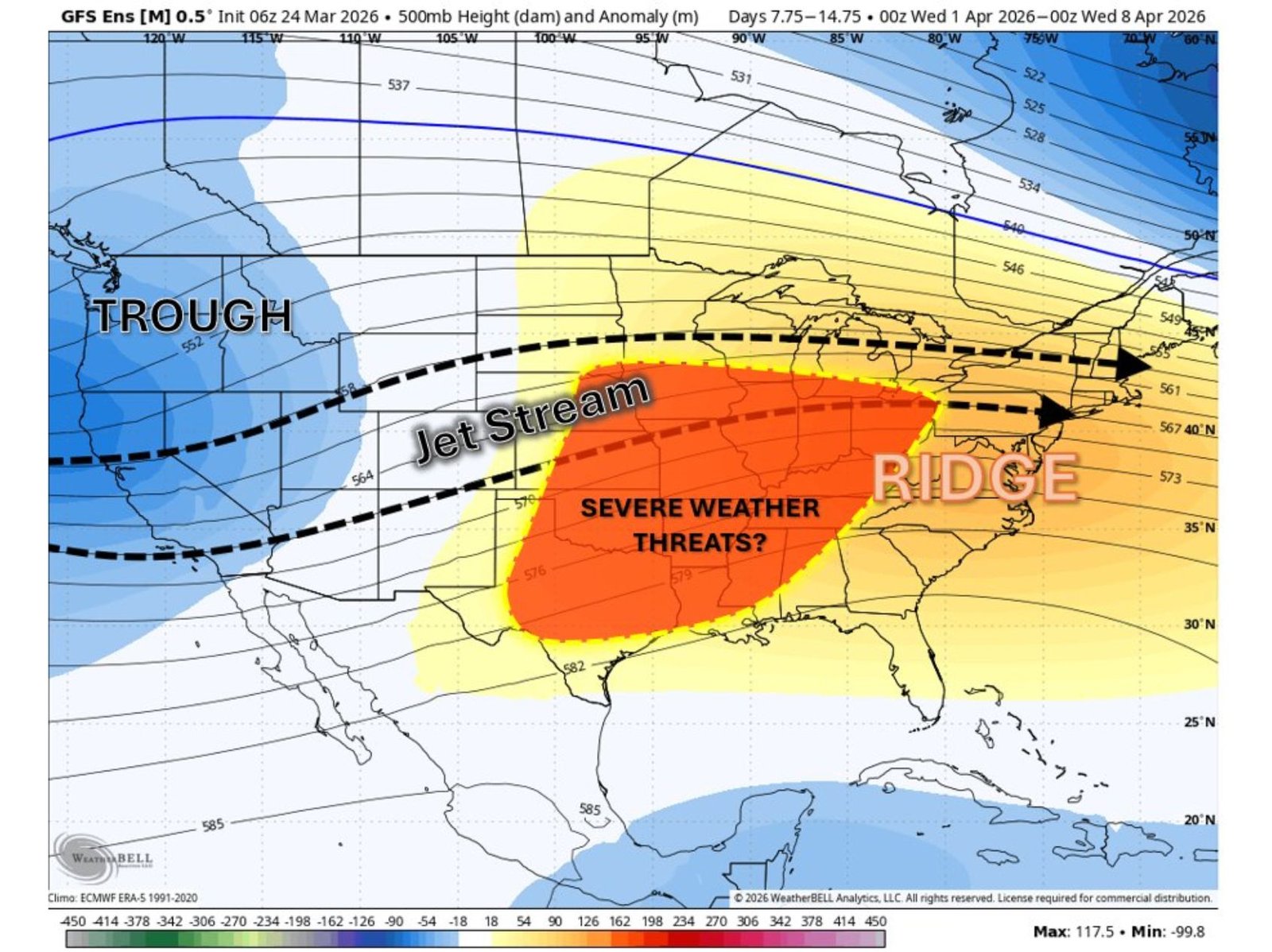 Early April Pattern Sets Stage for Severe Weather From Texas and Oklahoma Through Illinois, Indiana and Ohio as Ridge Builds Over Eastern U.S.