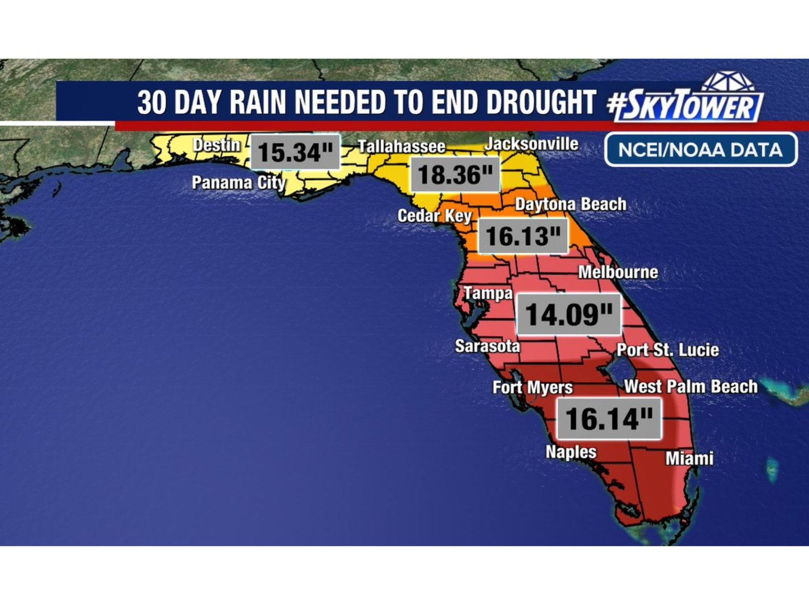 Florida Would Need 14 to 18 Inches of Rain in Just 30 Days to Erase Drought From Tallahassee and Jacksonville to Tampa, Naples and Miami