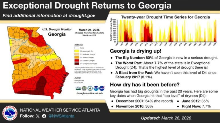 Georgia Faces One of Its Worst Droughts in Nearly a Decade as 80 Percent of the State Falls Into Severe Conditions