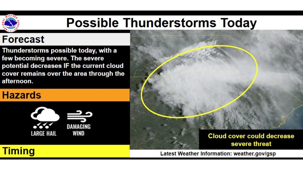 Greenville, Spartanburg and Asheville Under Marginal Risk as Damaging Winds and Large Hail Possible This Afternoon Across South Carolina, North Carolina and Northeast Georgia