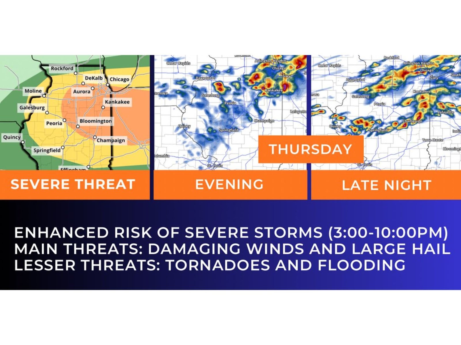 Illinois Counties Including Will and Kendall Face Enhanced Severe Storm Risk With Large Hail and Damaging Winds Near Chicago Thursday