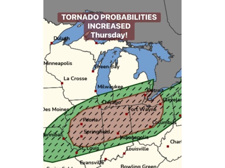Illinois, Indiana, Michigan Face Rising Tornado Threat Thursday as Supercells Target Chicago Region