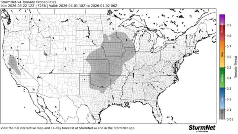 Illinois, Missouri, Arkansas, Tennessee and Kentucky Included in Expanding April 1–5 Tornado Threat as Multi-Day Severe Storm Pattern Develops Across Central United States