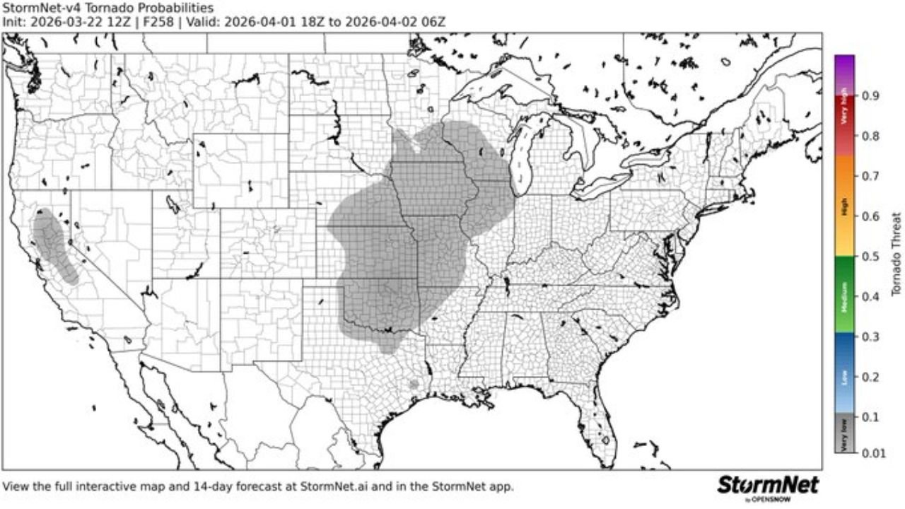 Illinois, Missouri, Arkansas, Tennessee and Kentucky Included in Expanding April 1–5 Tornado Threat as Multi-Day Severe Storm Pattern Develops Across Central United States