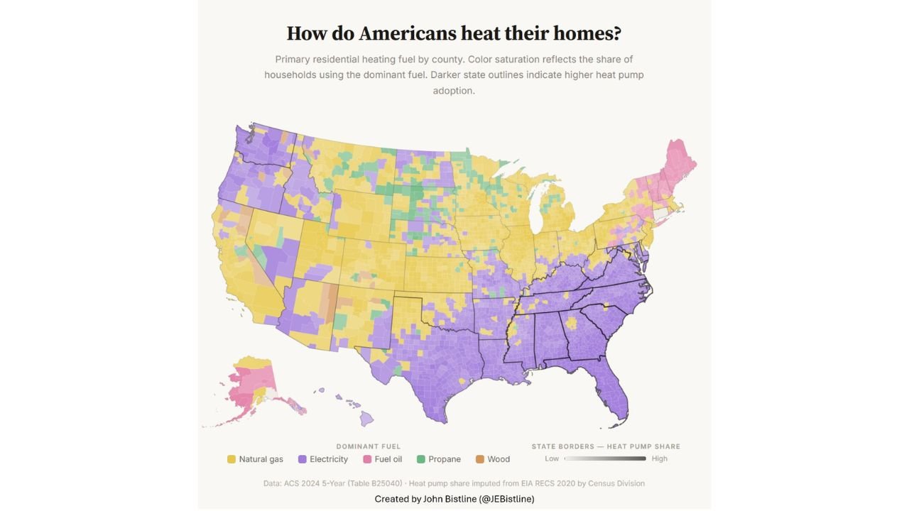 Illinois, Texas and California Rely on Natural Gas While Florida, Georgia and the Carolinas Run on Electricity — New Map Reveals Stark Heating Divide Across New York, Maine and New England