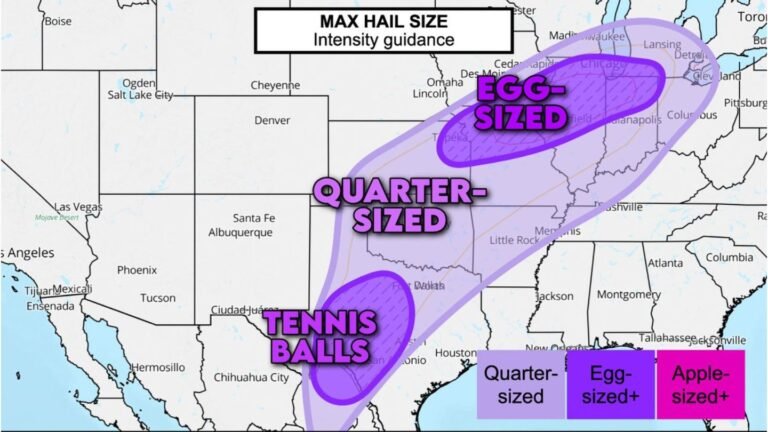 Illinois and Texas in Dual Hail Crosshairs Tuesday as Egg-Sized Stones Target Midwest and Tennis-Ball Hail Threatens Southern Plains