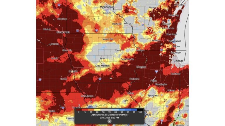 Iowa, Illinois and Wisconsin Show Sharp Soil Moisture Divide as Winter Snowfall Leaves Northern Areas Saturated and Southern Zones Dry Heading Into Spring