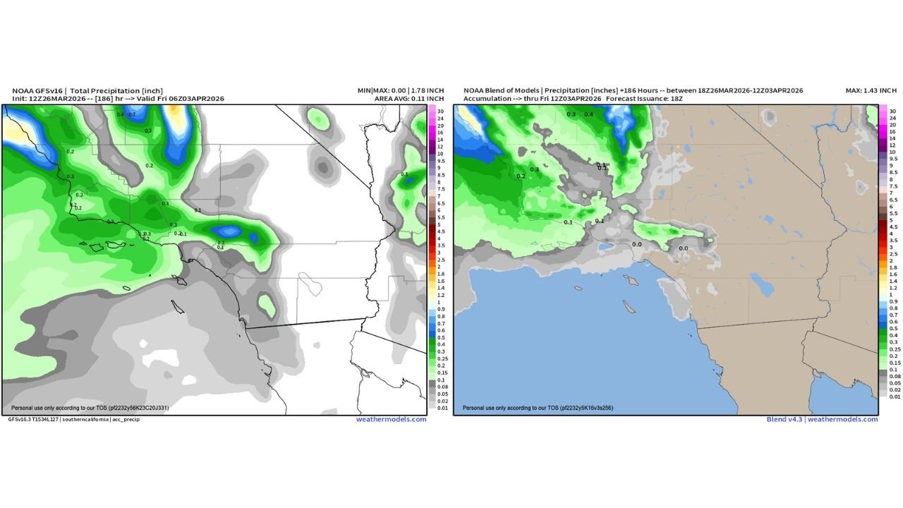 Los Angeles California, San Diego California and Southern California Regions Face Weak Rainfall Outlook as Cooler Temperatures Replace Moisture Potential
