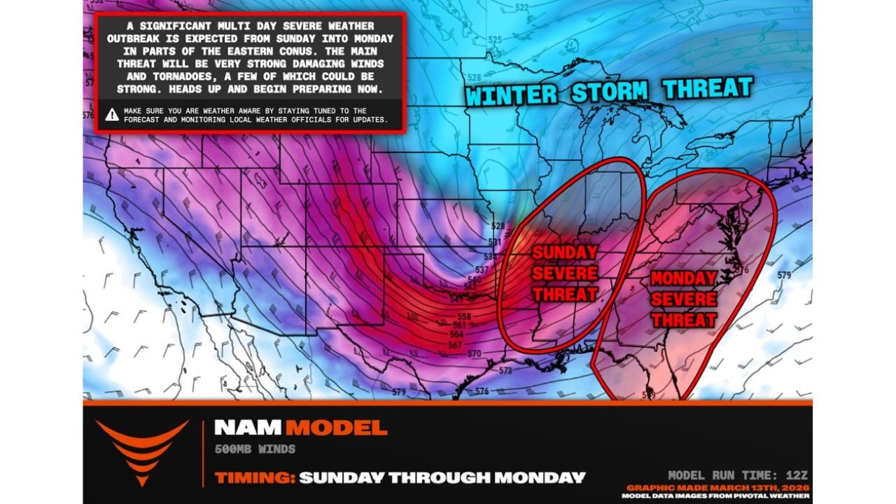 Major Severe Weather Outbreak Expected Sunday and Monday Across Chicago, St. Louis, Memphis and the Carolinas as Damaging Winds, QLCS Tornadoes and Blizzard Conditions Unfold
