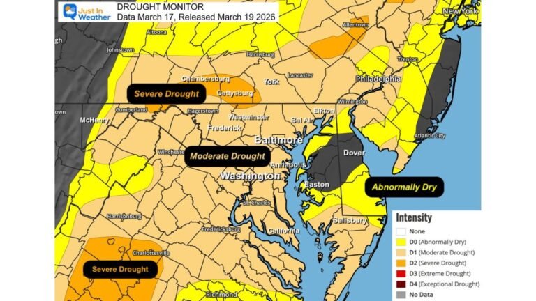 Maryland, Virginia and Washington, D.C. See Drought Stabilize but Multi-Year Rainfall Deficits Linger in Baltimore and National Airport Data