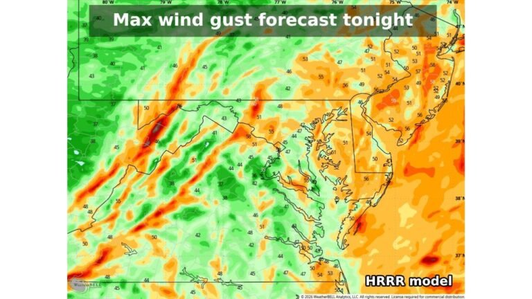 Maryland, Virginia and Washington DC Brace for 55 MPH Wind Gusts Tonight as Strong Cold Front Sweeps Through Mid-Atlantic