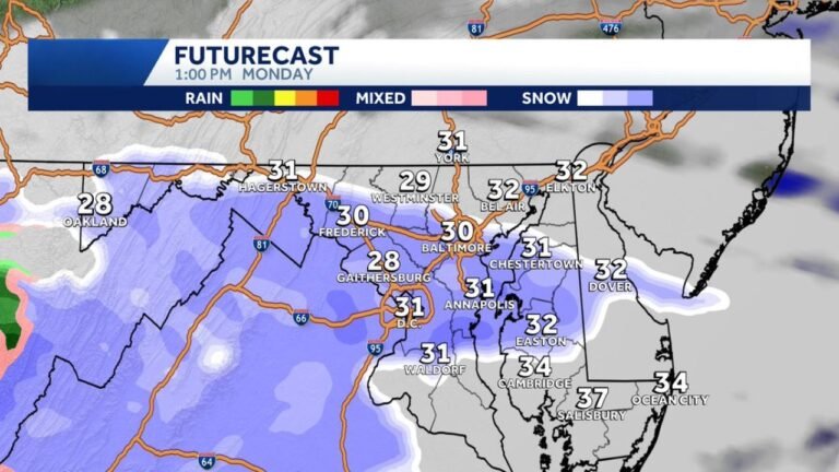 Maryland and Baltimore Metro Could See Light Snow Monday Followed by Early Tuesday Freezing Rain Threat Across Annapolis, Frederick and Westminster