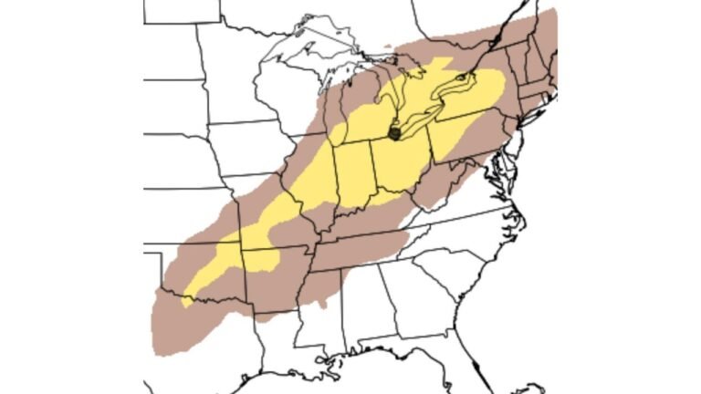 Michigan, Indiana and Ohio Are Being Watched for Severe Thunderstorms Tuesday Afternoon and Evening With a Large Storm Corridor Stretching From Arkansas Into Pennsylvania