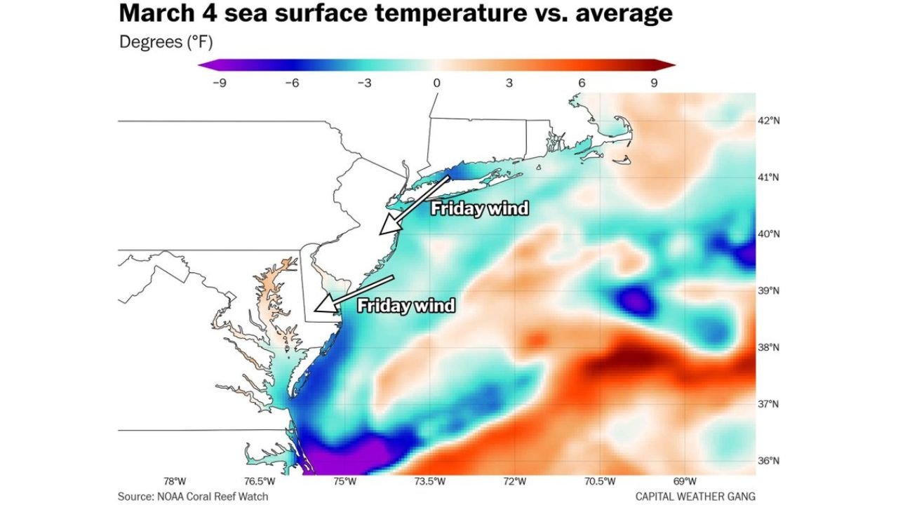 Mid-Atlantic Temperature Tug-of-War: Washington D.C., Maryland, and Virginia Could See 30-Degree Spread Friday as Cold Ocean Air Battles Incoming Warmth
