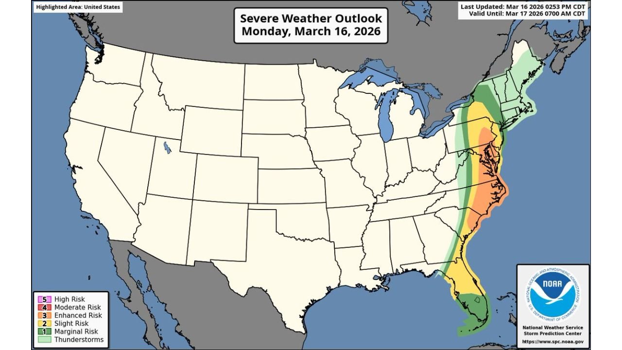 Moderate Risk Removed Across Virginia, Maryland, North Carolina, South Carolina, and Pennsylvania as Damaging Wind Threat Continues Along East Coast