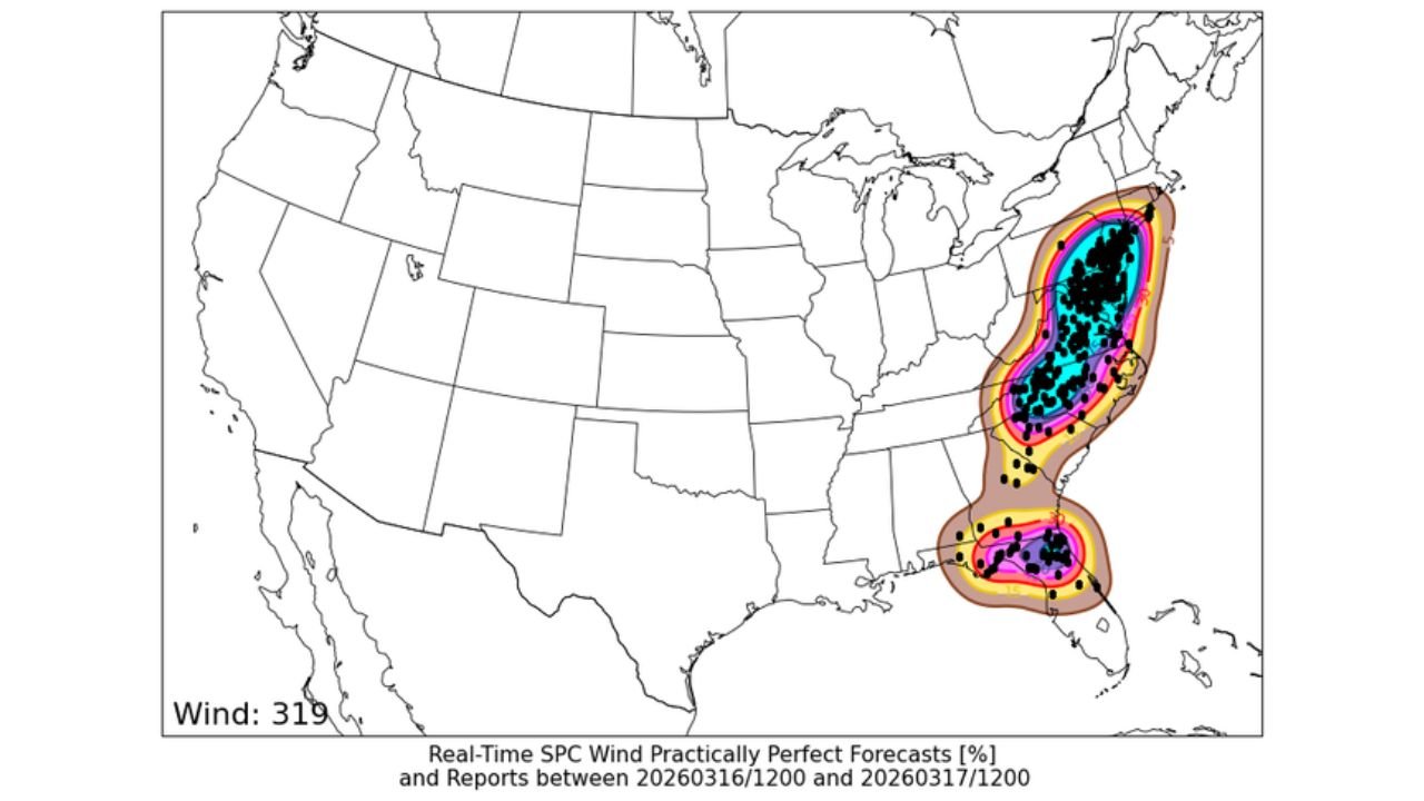 New York, Pennsylvania, Virginia and North Carolina Wind Event Validates Moderate Risk as 57–72 MPH Gusts Dominate March 16 Outbreak Despite Tornado Shortfall